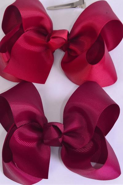 Hair Bow Jumbo Burgundy Mix Grosgrain Bow-tie / 12 pcs Bow = Dozen Alligator Clip , Size-6"x 5" Wide , 6 Wine , 6 Burgundy Color Mix , Clip Strip & UPC Code