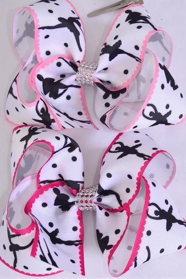 Hair Bow Jumbo Ballerina Grosgrain Bow-tie / 12 pcs = Dozen Alligator Clip , Size - 6" x 5" Wide , 6 of each Pattern Asst , Clip Strip & UPC Code