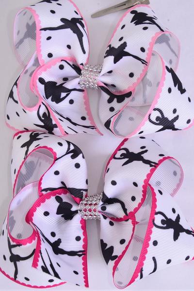 Hair Bow Jumbo Ballerina Grosgrain Bow-tie / 12 pcs = Dozen Alligator Clip , Size - 6" x 5" Wide , 6 of each Pattern Asst , Clip Strip & UPC Code