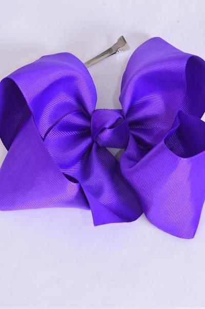 Hair Bow Jumbo Ultra Violet Grosgrain Bow-tie / 12 pcs Bow = Dozen  Alligator Clip , Size - 6" x 5" Wide , Clip Strip & UPC Code