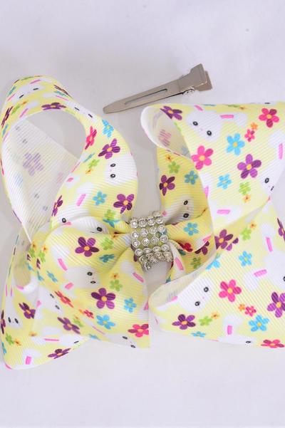 Hair Bow Jumbo Easter Bunny Grosgrain Bow-tie / 12 pcs Bow = Dozen Alligator Clip , Size - 6" x 5" Wide , Clip Strip & UPC Code