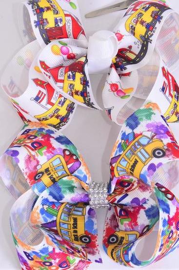 Hair Bow Jumbo Back to School Etc Grosgrain Bow-tie / 12 pcs Bow = Dozen  Alligator Clip , Size - 6" x 5" Wide , 6 Of Each Pattern Asst , Clip Strip & UPC Code