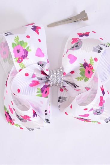 Hair Bow Jumbo Cute Sheep Grosgrain Bow-tie / 12 pcs = Dozen Alligator Clip , Size - 6" x 5" Wide , Clip Strip & UPC Code