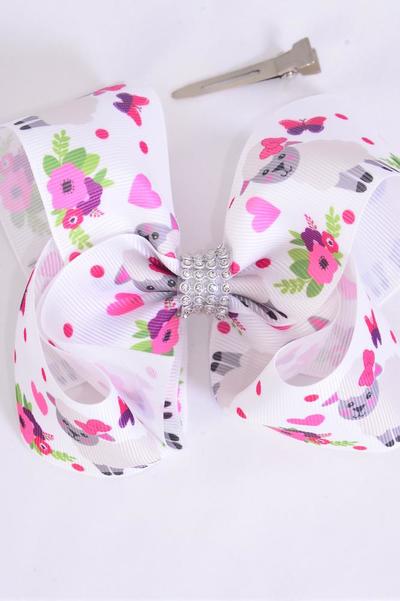 Hair Bow Jumbo Cute Sheep Grosgrain Bow-tie / 12 pcs = Dozen Alligator Clip , Size-6"x 5" Wide , Clip Strip & UPC Code