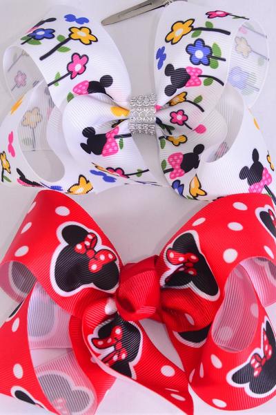 Hair Bow Jumbo Polka dots Grosgrain Bow-tie / 12 pcs = Dozen Alligator Clip , Size - 6" x 5" Wide , 6 of each Pattern , Clip Strip & UPC Code