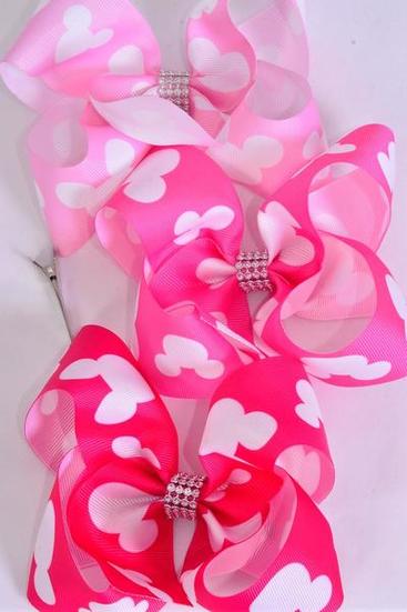 Hair Bow Jumbo Mouse Ear Pink Mix Grosgrain Bow-tie / 12 pcs Bow = Dozen Pink Mix , Alligator Clip , Size - 6" x 5" Wide , 4 Baby Pink , 4 Hot Pink , 4 Fuchsia Color Mix , Clip Strip & UPC Code