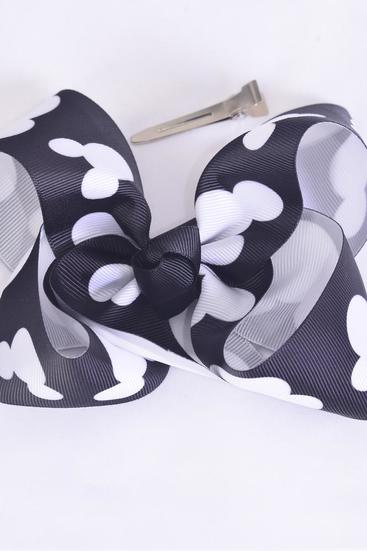 Hair Bow Jumbo Mouse Ear Grosgrain Bow-tie Black / 12 pcs Bow = Dozen Black , Alligator Clip , Size - 6" x 5" Wide ,  Clip Strip & UPC Code