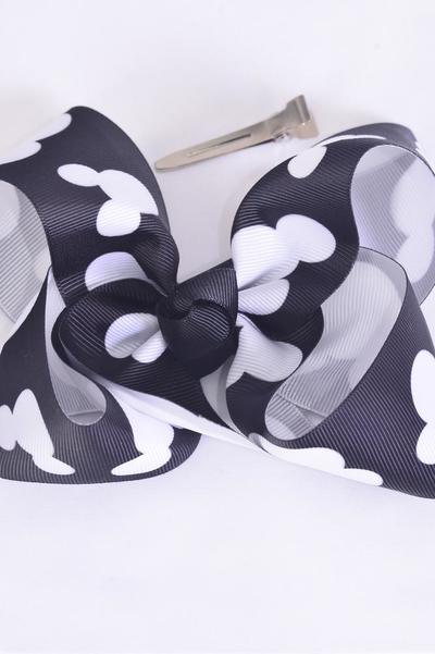 Hair Bow Jumbo Mouse Ear Grosgrain Bow-tie 12 pcs = Dozen Alligator Clip , Size - 6" x 5" Wide ,  Clip Strip & UPC Code