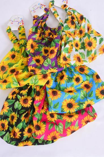 Headband Turban Wide Cotton Stretchy Sunflower Multi / 12 pcs = Dozen Stretch , Wedth - 8.5", 2 of each Pattern Mix , Individual Hang Tag and OPP Bag & UPC Code