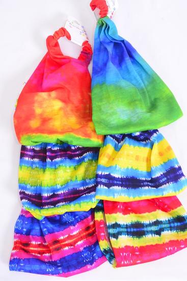 Headband Turban Wide Cotton Stretchy Gradient Tiedye Multi / 12 pcs = Dozen Stretch , Wedth - 8.5", 2 of each other Pattern Mix , Individual Hang Tag & OPP Bag & UPC Code