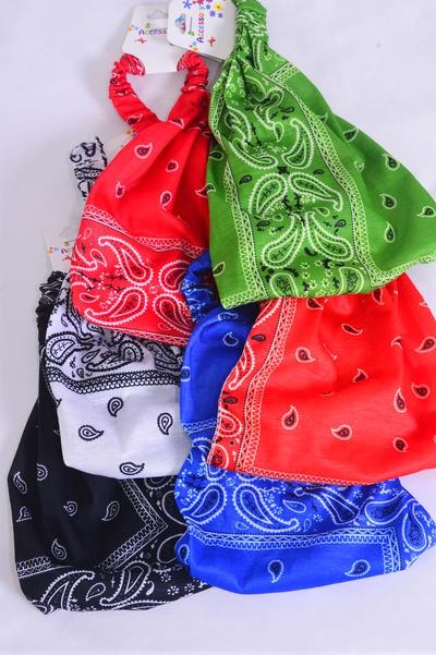 Headband Turban Wide Cotton Stretchy Bandana Paisley  Pattern Mix / 12 pcs = Dozen Stretch , Wedth - 8.5", 2 of each Other Pattern Mix , Individual Hang Tag & OPP Bag & UPC Code