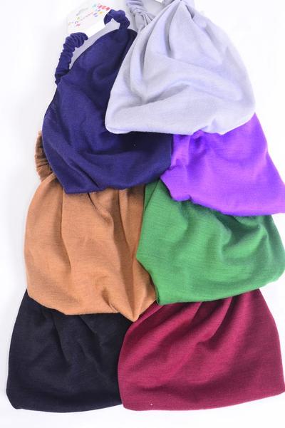 Headband Turban Wide Cotton Stretchy Dark Multi / 12 pcs Bow = Dozen Stretch , Wedth - 8.5" , 2 Black , 2 Brown , 2 Purple , 2 Burgundy , 2 Navy , 1 Hunter , 1 Gray Color Mix , Individual Hang Tag & OPP Bag & UPC Code