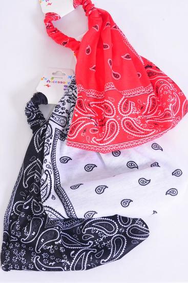 Headband Turban Wide Cotton Stretchy Bandana Pattern Mix Red White Black Color Mix / 12 pcs = Dozen Stretch , Wedth - 8.5" , 4 Red , White , 4 Black Color Mix , Individual Hang Tag & OPP Bag & UPC Code