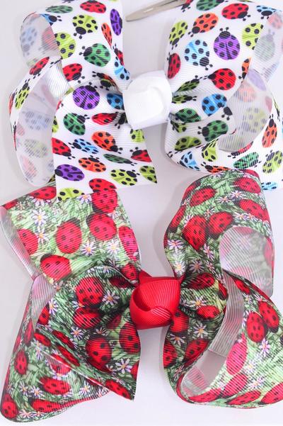 Hair Bow Jumbo Cute Ladybugs Grosgrain Bow-tie / 12 pcs Bow = Dozen  Alligator Clip , Size - 6" x 5" Wide , 6 of each Pattern Asst , Clip Strip & UPC Code