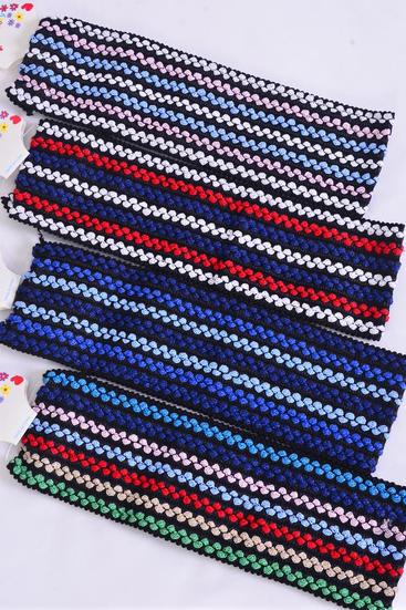 Headband Cotton Stretch Multi / 12 pcs = Dozen Stretch , Weith - 3" Wide , 3 of each Pattern Asst , Hang Tag & OPP Bag & UPC Code