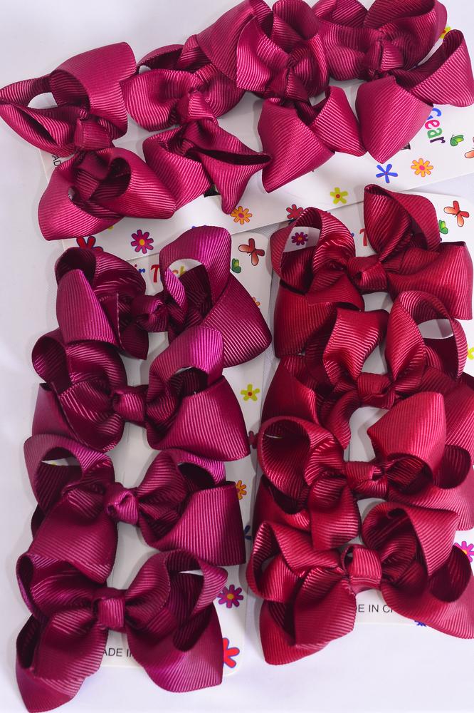 Hair Bows 48 pcs Grosgrain Bowtie Wine Burgundy Mix /12 card = Dozen