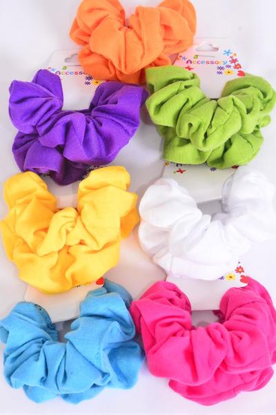 Scrunchies 24 pcs Cotton Stretch Citrus / 12 card = Dozen Stretch , 2 Fuchsia , 2 Blue , 2 Yellow , 2 Purple , 2 White , 1 Lime , 1 Orange Color Asst , Hang Tag and UPC Code