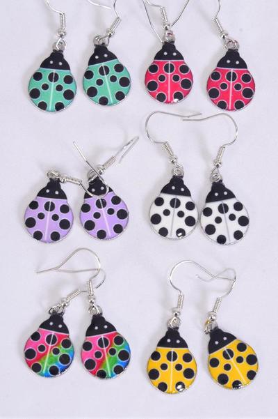 Earrings Ladybug Enamel Color Asst / 12 pair = Dozen  match 27710 Fish Hook , 2 Of each Pattern Asst , Earring Card & OPP Bag & UPC Code