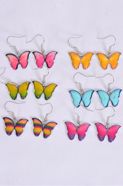 Earrings Butterfly Enamel Color Asst / 12 pair = Dozen match 25141 Fish Hook , 2 Of each Pattern Asst , Earring Card and OPP Bag & UPC Code