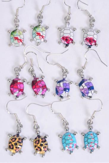 Earrings Turtle Enamel Color Asst / 12 pair = Dozen match 25092 Fish Hook , 2 Of each Pattern Asst , Earring Card and OPP Bag & UPC Code