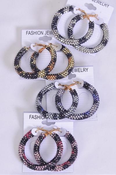 Earrings Loop Iridescent Stone Leopard Multi / 12 pair = Dozen Post , Size - 1.75" Wide , 3 Of Each Pattern Asst , Earring Card & OPP Bag & UPC Code