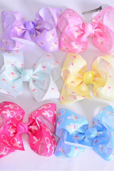 Hair Bow Jumbo Pacifier Grosgrain Bow-tie Pastel / 12 pcs Bow = Dozen  Alligator Clip , Size - 6" x 5" Wide , 2 Of Each Pattern Asst , Clip Strip & UPC Code