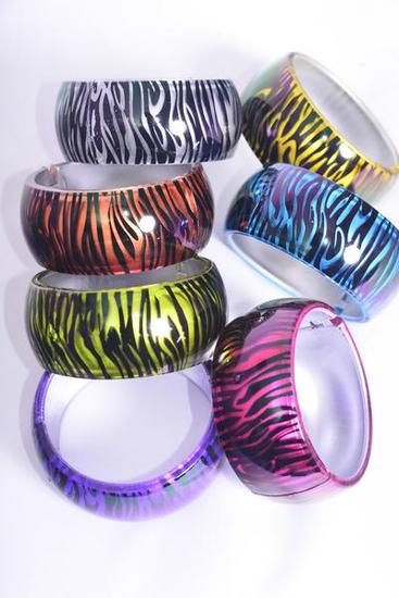 Bracelet Bangle Acrylic Hinge Cat-eye Zebra Print Multi /  12 pcs = Dozen Multi , Hinge , Size -2 .75" x 1.25" Dia Wide , 2 Silver , 2 Blue , 2 Purple , 2 Red , 2 Yellow ,1 Lime ,1 Orange Mix , Hang Tag & OPP Bag & UPC Code