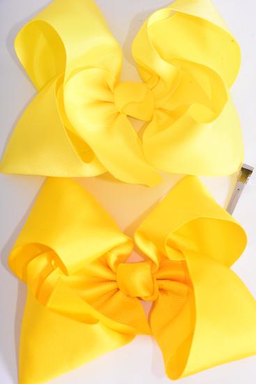 Hair Bow Extra Jumbo Cheer Type Bow Yellow Mix Grosgrain Bow-tie / 12 pcs Bow = Dozen Alligator Clip , Size - 8" x 7" Wide , 6 Baby Yellow , 6 Daffodil Yellow Mix , Clip Strip & UPC Code