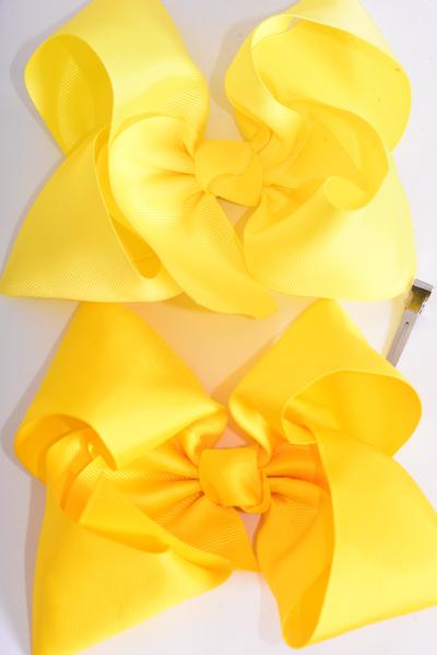 Hair Bow Jumbo Yellow Mix Grosgrain Bow-tie / 12 pcs bow = Dozen Yellow Mix , Alligator Clip , Size - 6" x 5" Wide , 6 Daffodil Yellow , 6 Baby Yellow Color Asst , Clip Strip and UPC Code