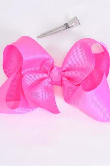 Hair Bow Large Hot Pink Grosgrain Bow-tie / 12 pcs Bow = Dozen Hot Pink , Alligator Clip , Size-4"x 3" Wide , Clip Strip & UPC Code