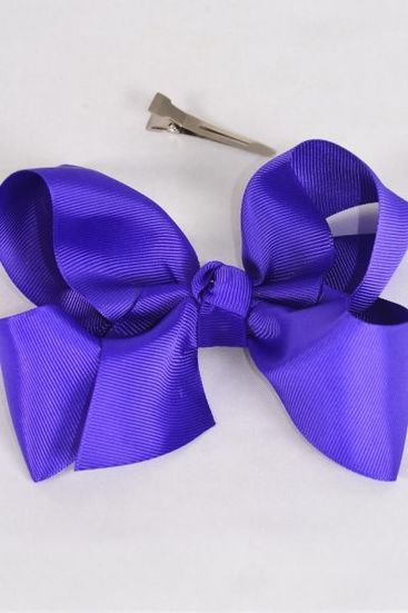 Hair Bow Large Purple Grosgrain Bow-tie / 12 pcs Bow = Dozen Alligator Clip , Size - 4" x 3" Wide , Clip Strip & UPC Code