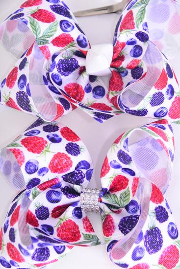 Hair Bow Jumbo Raspberry Blackberry Blueberry Mix Grosgrain Bow-tie / 12 pcs  Bow = Dozen  Alligator Clip , Size - 6" x 5 Wide , Clip Strip & UPC Code