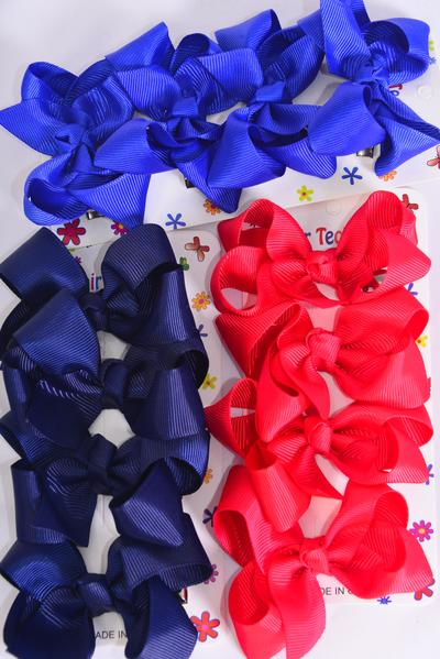 Hair Bows 48 pcs Grosgrain Bow-tie Red Royal Blue Navy Mix / 12 card = Dozen Alligator Clip , Bow Size-3"x 2" Wide , 4 of each Color Asst , 4 pcs per card , 12 card = Dozen