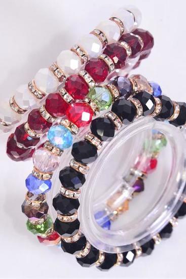 Bracelet Iridescent 10 mm Glass Crystal Stretch Clear Multi / 12 pcs = Dozen Stretch , 6 multi, 2 red, 2 black, 2 white, Hang Tag & Opp Bag & UPC Code