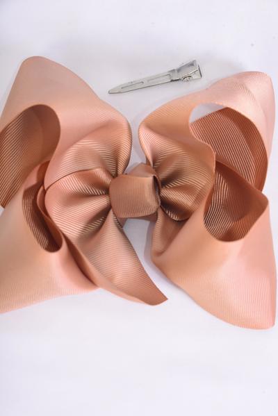 Hair Bow Jumbo Light Khaki Grosgrain Bow-tie / 12 pcs Bow = Dozen Light Khaki , Alligator Clip , Size - 6"x 5" Wide , Clip Strip & & UPC Code