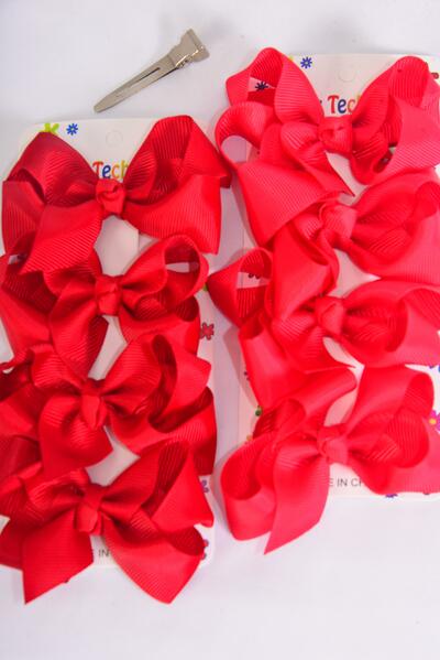 Hair Bows 48 pcs Grosgrain Bow-tie Red / 12 card = Dozen  Red, Alligator Clip, Bow Size - 3" x 2" Wide , 6 Hot Red , 6 Poppy Red Color Asst , 4 pcs per card, 12 card= Dozen