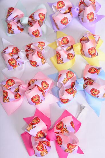 Hair Bow Jumbo Double Layered Cute Lion Cub Grosgrain Bow-tie Pastel / 12 pcs Bow = Dozen Alligator Clip , Size - 6" x 5" Wide , 2 White , 2 Pearl Pink , 2 Lavender , 2 Hot Pink , 2 Mint Green , 1 Blue , 1 Yellow Mix , Clip Strip & UPC Code