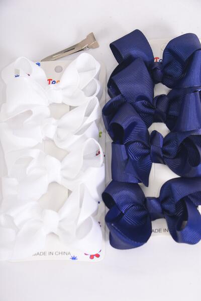 Hair Bows 48 pcs Grosgrain Bow-tie Navy & White Mix /12 card = Dozen  Alligator Clip , Bow Size - 3" x 2" Wide , 6 of each Color Asst , 4 pcs per card , 12 card = Dozen