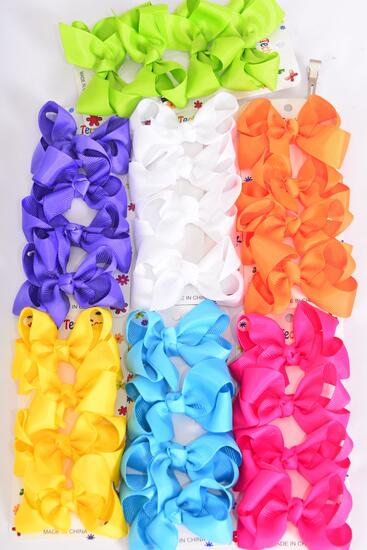 Hair Bows 48 pcs Grosgrain Bow-tie Citrus / 12 card = Dozen  Alligator Clip , Bow Size - 3" x 2" Wide , 2 of each Color Asst , 4 pcs per card , 12 card = Dozen