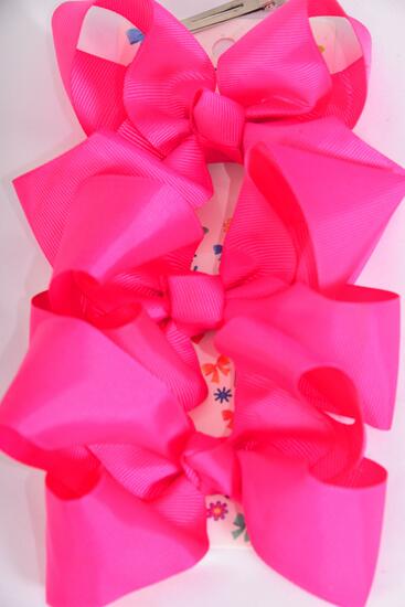 Hair Bows Large 36 pcs Grosgrain Bow-tie Fuchsia / 12 card = Dozen  Fuchsia , Alligator Clip , Bow Size - 4" x 3" Wide , 3 pcs per card , 12 Card = Dozen