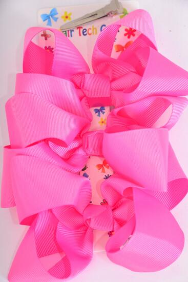 Hair Bows Large 36 pcs Grosgrain Bow-tie Hot Pink / 12 card = Dozen Hot Pink , Alligator Clip , Bow Size - 4" x 3" Wide , 3 pcs per card , 12 Card = Dozen