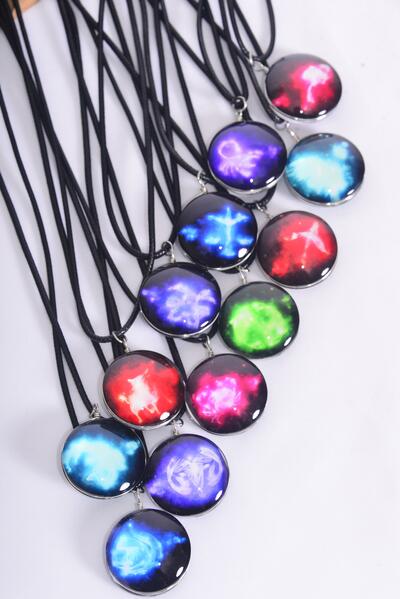 Necklace Greek Myth Zodiac Sign Double Sided Glass Dome / 12 pcs = Dozen  match 03075 Pendant Size - 1.25" Wide , Necklace 18" Long Extension Chain , 12 Month Asst , Hang Tag & OPP Bag & UPC Code