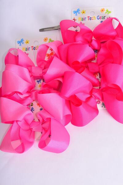 Hair Bows Large 36 pcs Grosgrain Bow-tie Pink Mix / 12 card = Dozen Alligator Clip , Bow Size - 5" x 3.5" Wide , 6 of each Color Asst , 3 pcs per card , 12 Card = Dozen