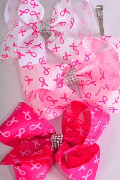 Hair Bow Jumbo Pink Ribbon Grosgrain Bow-tie / 12 pcs Bow = Dozen Alligator Clip , Size - 6" x 5" Wide , 4 White , 4 Baby Pink , 4 Fuchsia Color Asst , Clip Strip & UPC Code