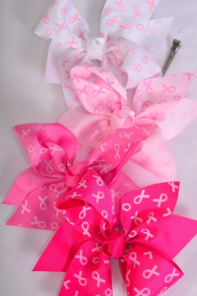 Hair Bow Jumbo Pink Ribbon Grosgrain Bow-tie / 12 pcs Bow = Dozen Alligator Clip , Size- 6"x 5 Wide , 3 White , 3 Baby Pink , 3 Hot Pink , 3 Fuchsia Color Asst , Clip Strip & UPC Code