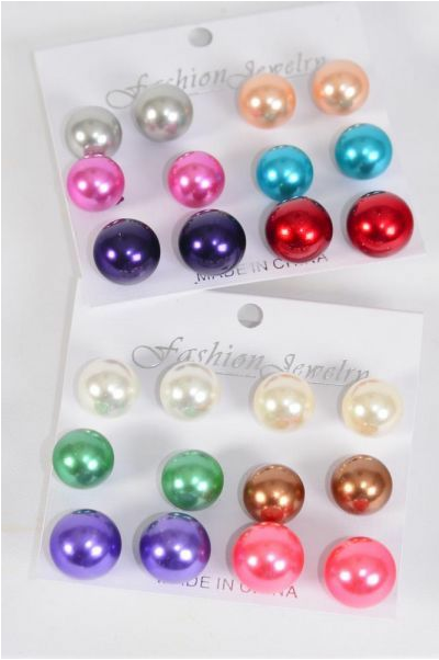 Earrings 6 Pair ABS Pearls Multi 14 mm 16 mm Mix Post / 12 card = Dozen Post , Size -14 mm 16 mm Size Mix , 6 of each Pattern Asst , Earring Card & OPP Bag & UPC Code , 6 Pair per Card , 12 Card = Dozen