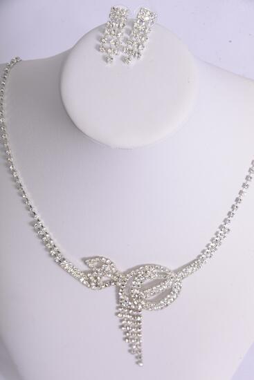 Necklace Sets Rhinestones Silver Post / Sets Post , Size - 18 inch , Extension Chain , Black Velvet Display Card & OPP Bag & UPC Code 