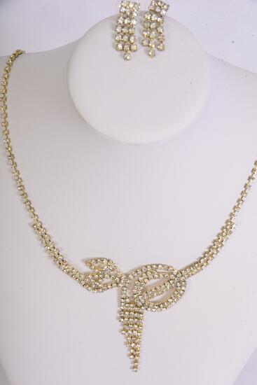 Necklace Sets Rhinestones Gold Post / Sets  Post , Size - 18 inch , Extension Chain , Black Velvet Display Card & OPP Bag & UPC Code 