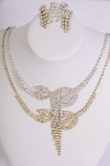Necklace Sets Rhinestones Post / Sets Post , Size - 18 inch , Extension Chain , Black Velvet Display Card & OPP Bag & UPC Code , Choose Finishes