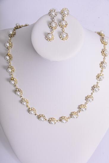 Necklace Sets Flower Pearl Rhinestones / Sets Post , Size - 18 inches , Extension Chain , Black Velvet Display Card & OPP Bag & UPC Code